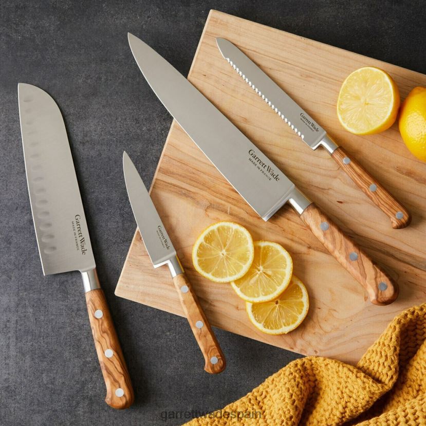 Garrett Wade Impresionante juego de cuchillos de cocina de cuatro piezas en madera de olivo. hogar y cocina HD0288784