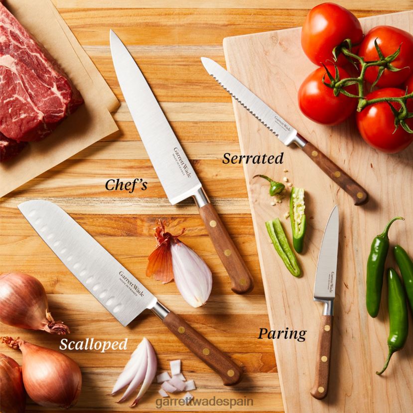 Garrett Wade Impresionante juego de cuchillos de cocina de cuatro piezas en nogal. hogar y cocina HD0288773