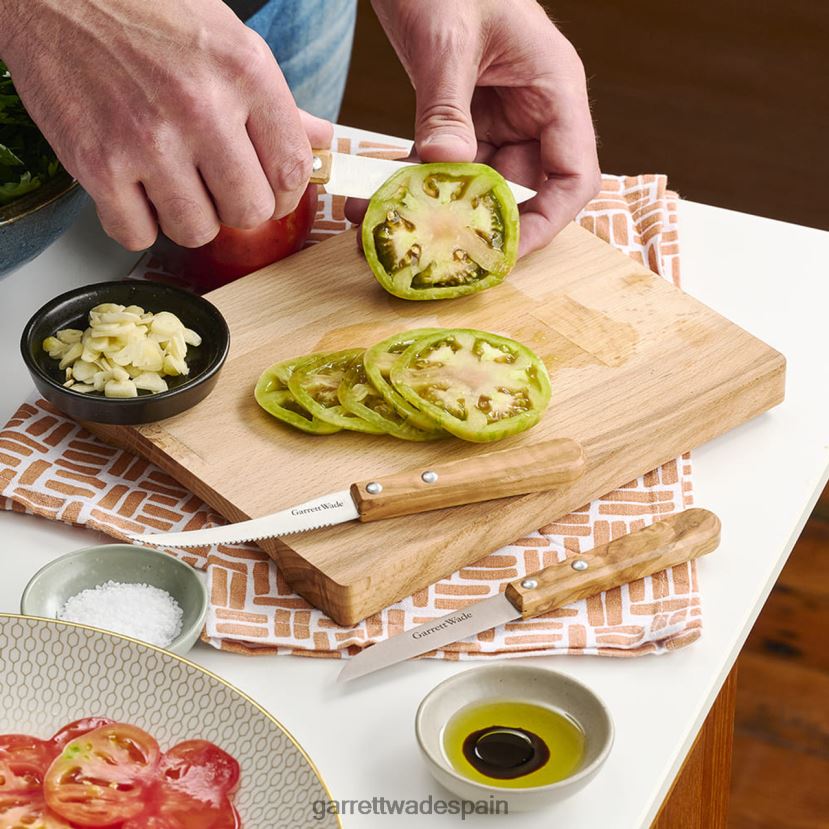 Garrett Wade Juego de cuchillos de pelar y tabla de cortar de madera de olivo para uso diario. hogar y cocina HD0288777