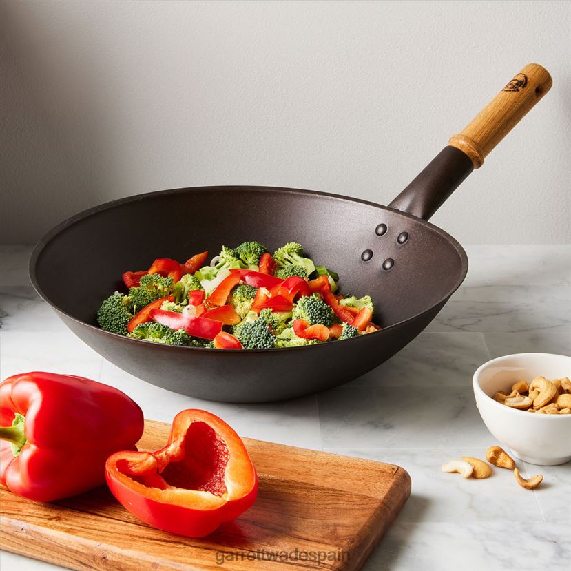 Garrett Wade wok de hierro hilado de mango largo netherton hogar y cocina HD0288758