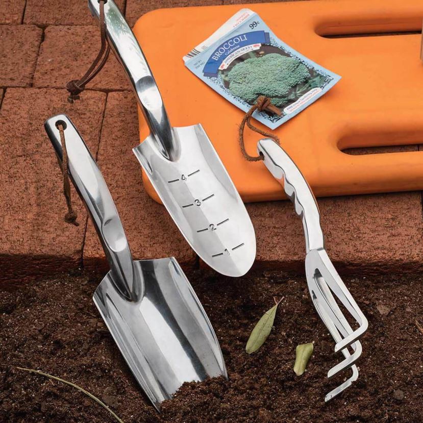 Garrett Wade Juego de cultivador y paleta de aluminio fundido pulido jardín HD028882
